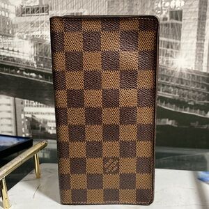 Authentic Louis Vuitton Brown Damier Canvas Long Checkbook/Phone Holder Wallet